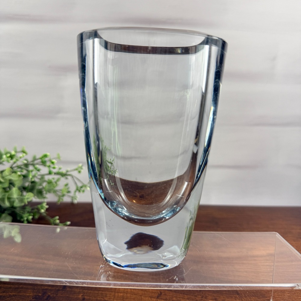 Strombergshyttan Swedish Crystal Vase Signed Mid Century Modern Vintage
